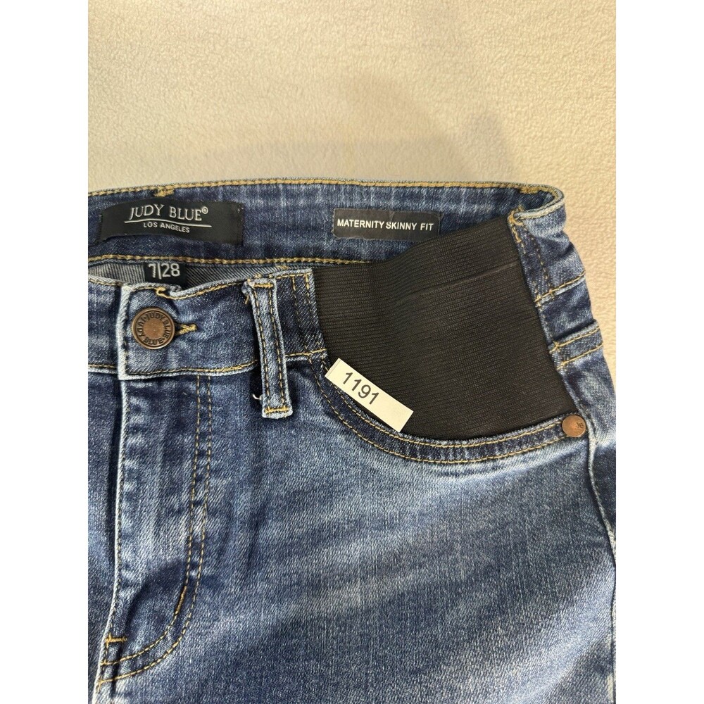 Judy Blue Jeans Womens 7/28 Blue Distressed Skinny Slim Stretch Maternity Pants